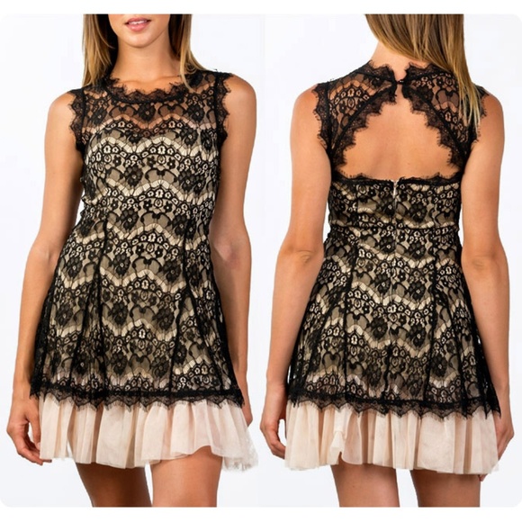 Casting LA Dresses & Skirts - Black Cream Eyelash Lace Tulle Cocktail Cute Dress